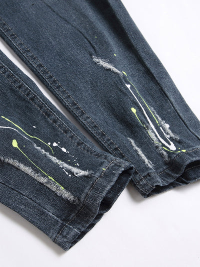 Men's Splatter Paint Pattern Destroyed Design Jeans