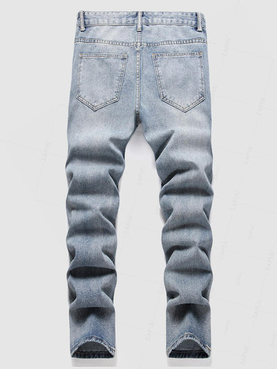 Men's Distressed Design Zip Fly Jeans