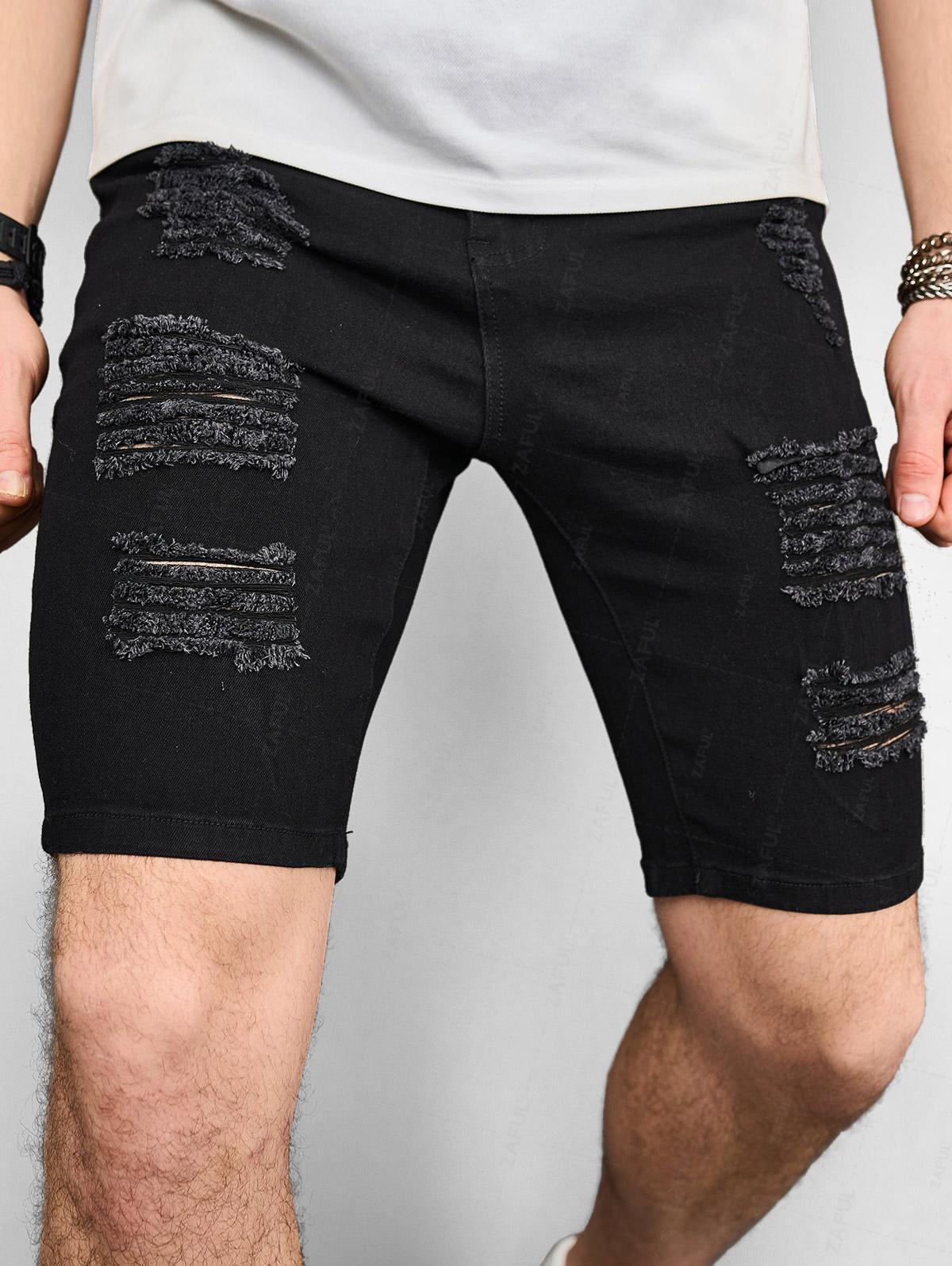 Men's Zipper Fly Distressed Frayed Denim Jean Shorts Kosyway