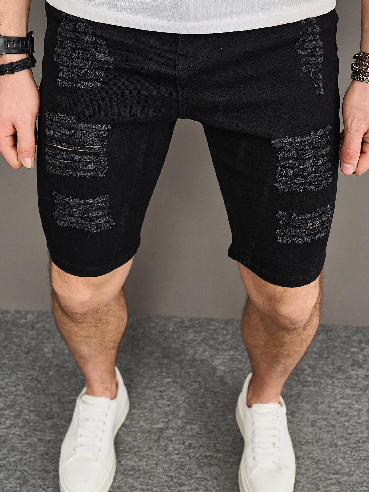 Men's Zipper Fly Distressed Frayed Denim Jean Shorts Kosyway