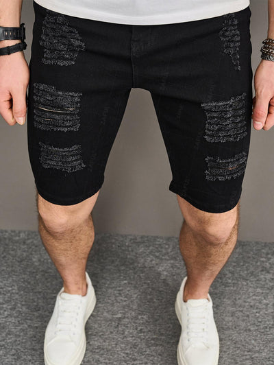 Men's Zipper Fly Distressed Frayed Denim Jean Shorts