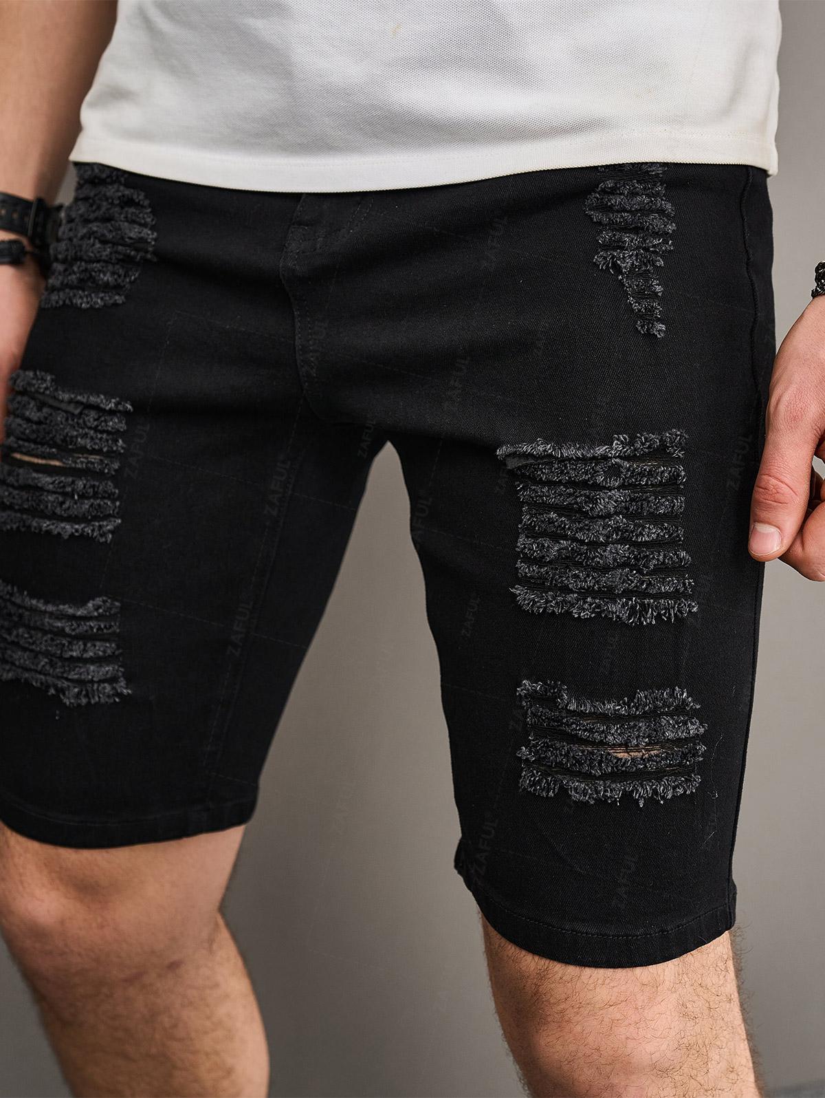 Men's Zipper Fly Distressed Frayed Denim Jean Shorts