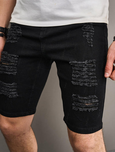 Men's Zipper Fly Distressed Frayed Denim Jean Shorts Kosyway