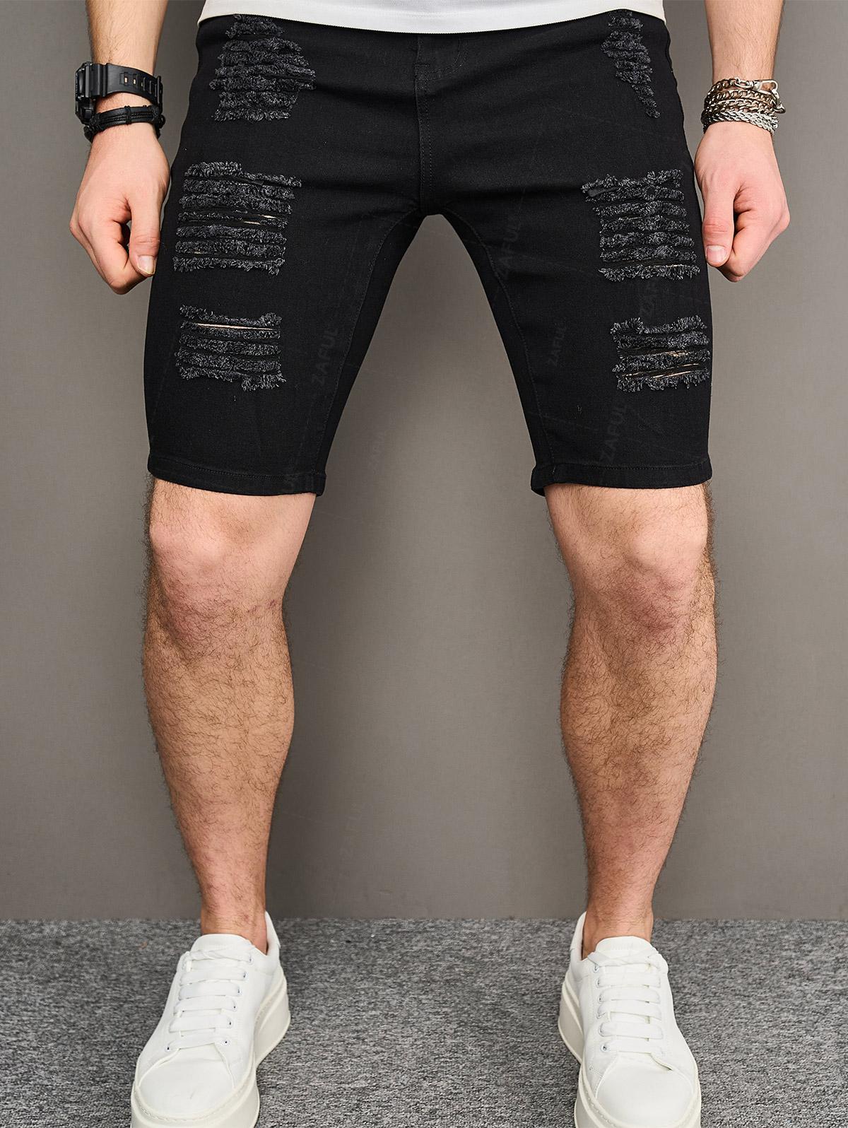 Men's Zipper Fly Distressed Frayed Denim Jean Shorts