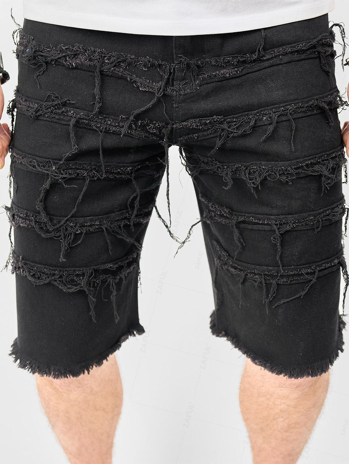 Men's Ripped Frayed Raw Hem Denim Shorts Kosyway