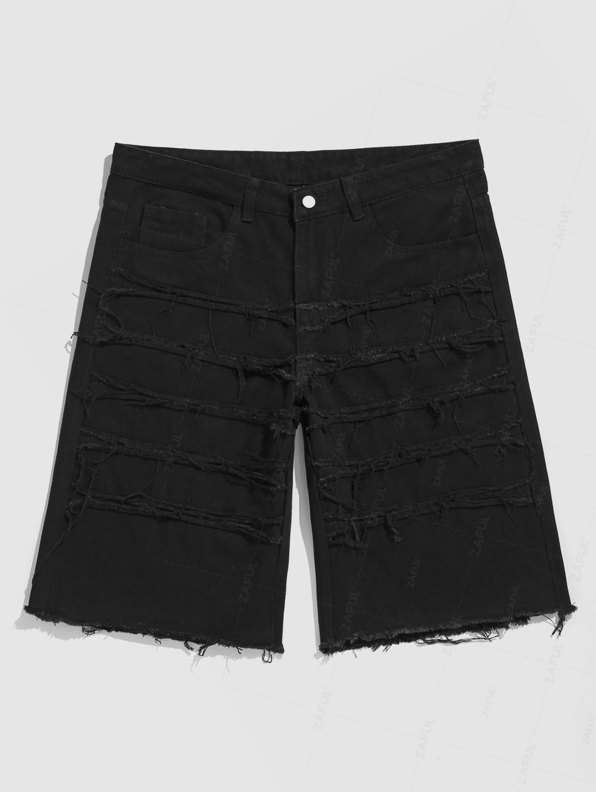 Men's Ripped Frayed Raw Hem Denim Shorts Kosyway