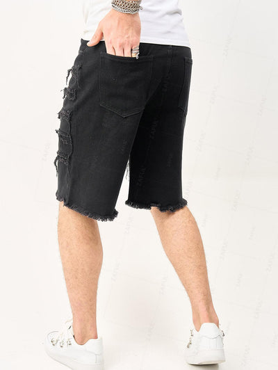 Men's Ripped Frayed Raw Hem Denim Shorts Kosyway