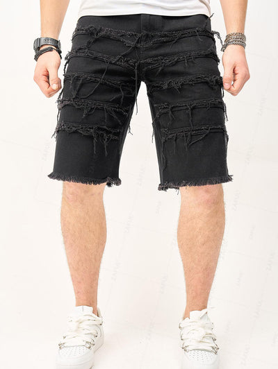 Men's Ripped Frayed Raw Hem Denim Shorts Kosyway