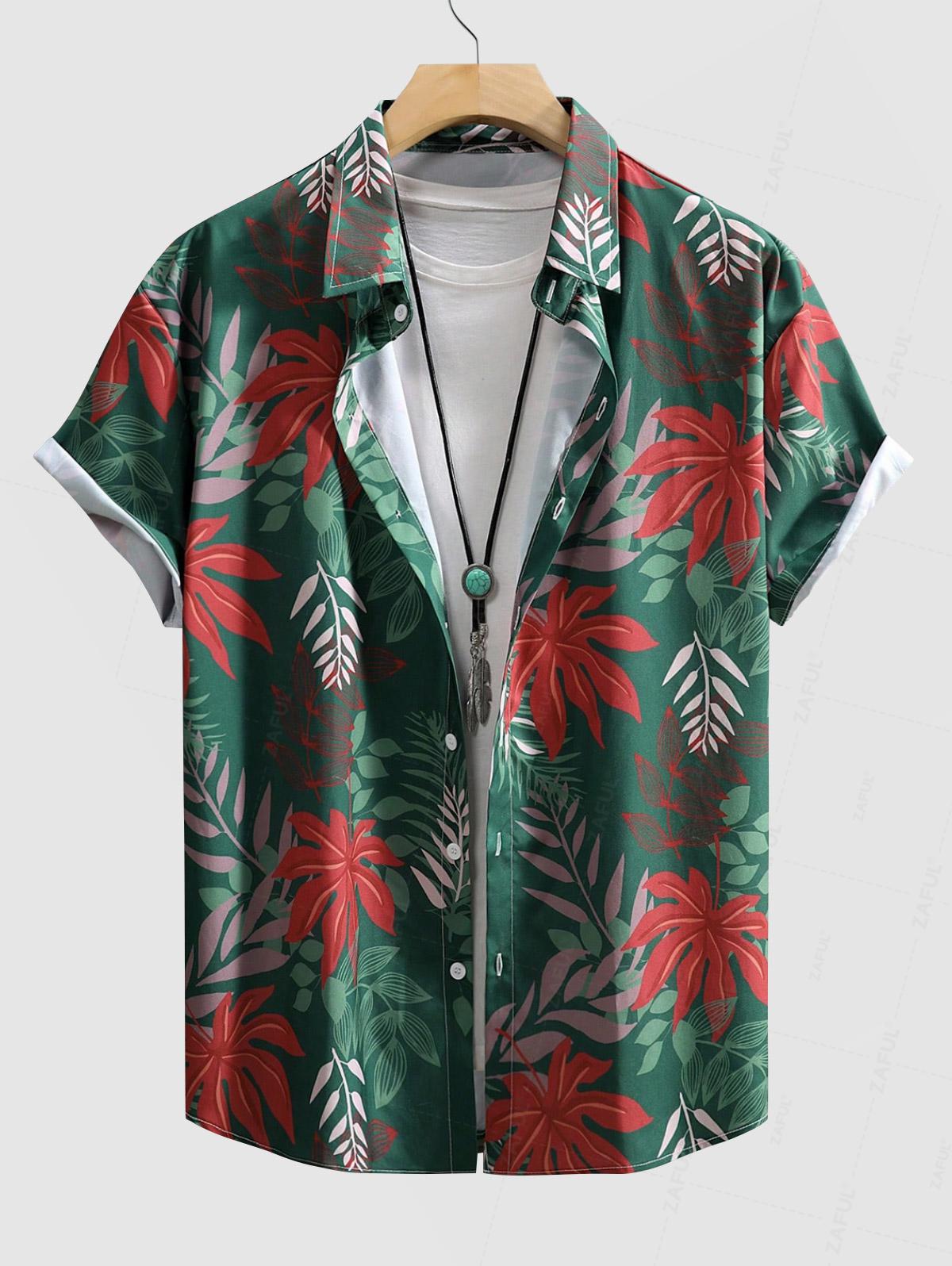 Men's Floral Graphic Printed Button Short Sleeves Shirt