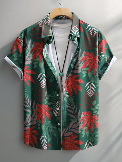 Men's Floral Graphic Printed Button Short Sleeves Shirt