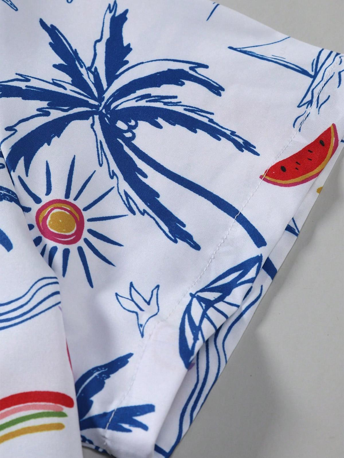 Men's Coconut Tree Cloud Sailboat Sun Bird Graphic Printed Short Sleeve Shirt Kosyway