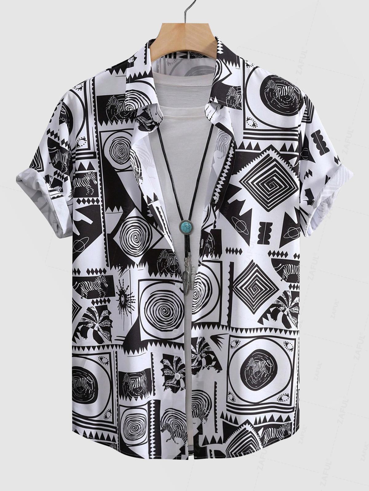 Men's Ethnic Style Pattern Casual Short Sleeves Shirt Kosyway