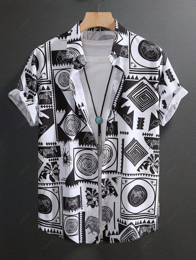 Men's Ethnic Style Pattern Casual Short Sleeves Shirt Kosyway