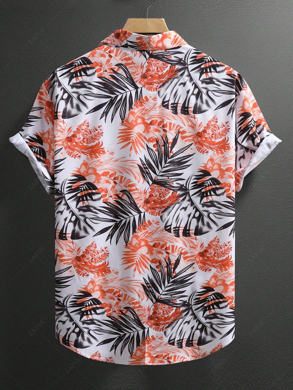 Men's Tropical Leaves Pattern Casual Beach Vacation Button Short Sleeves Shirt