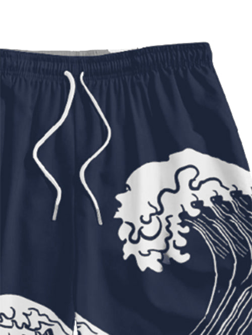 Men's Sea Waves Printed Vacation Casual Drawstring Shorts