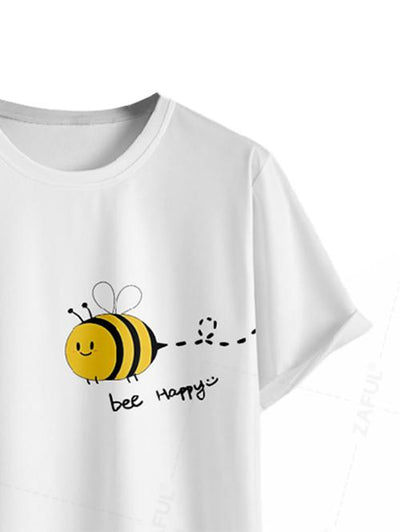 Men's Bee Letter Graphic Printed Short Sleeves T-shirt Kosyway