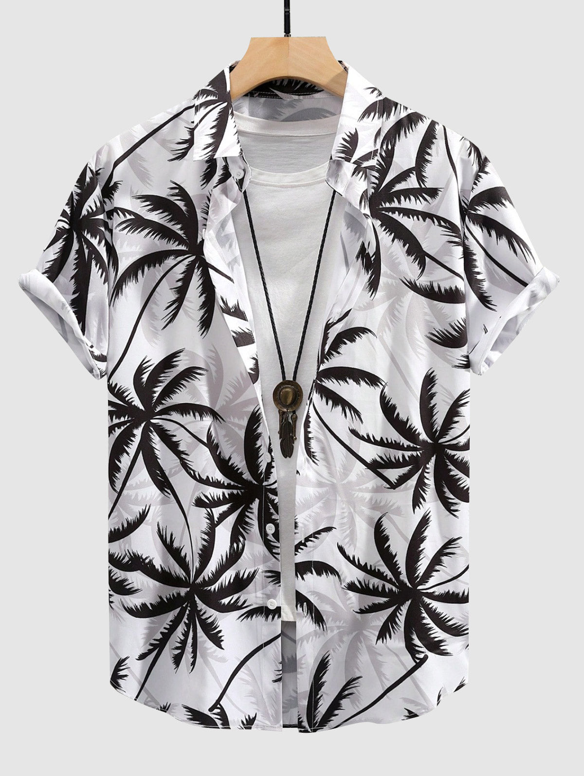 Men's Coconut Tree Printed Casual Vacation Hawaii Short Sleeves Shirt Kosyway