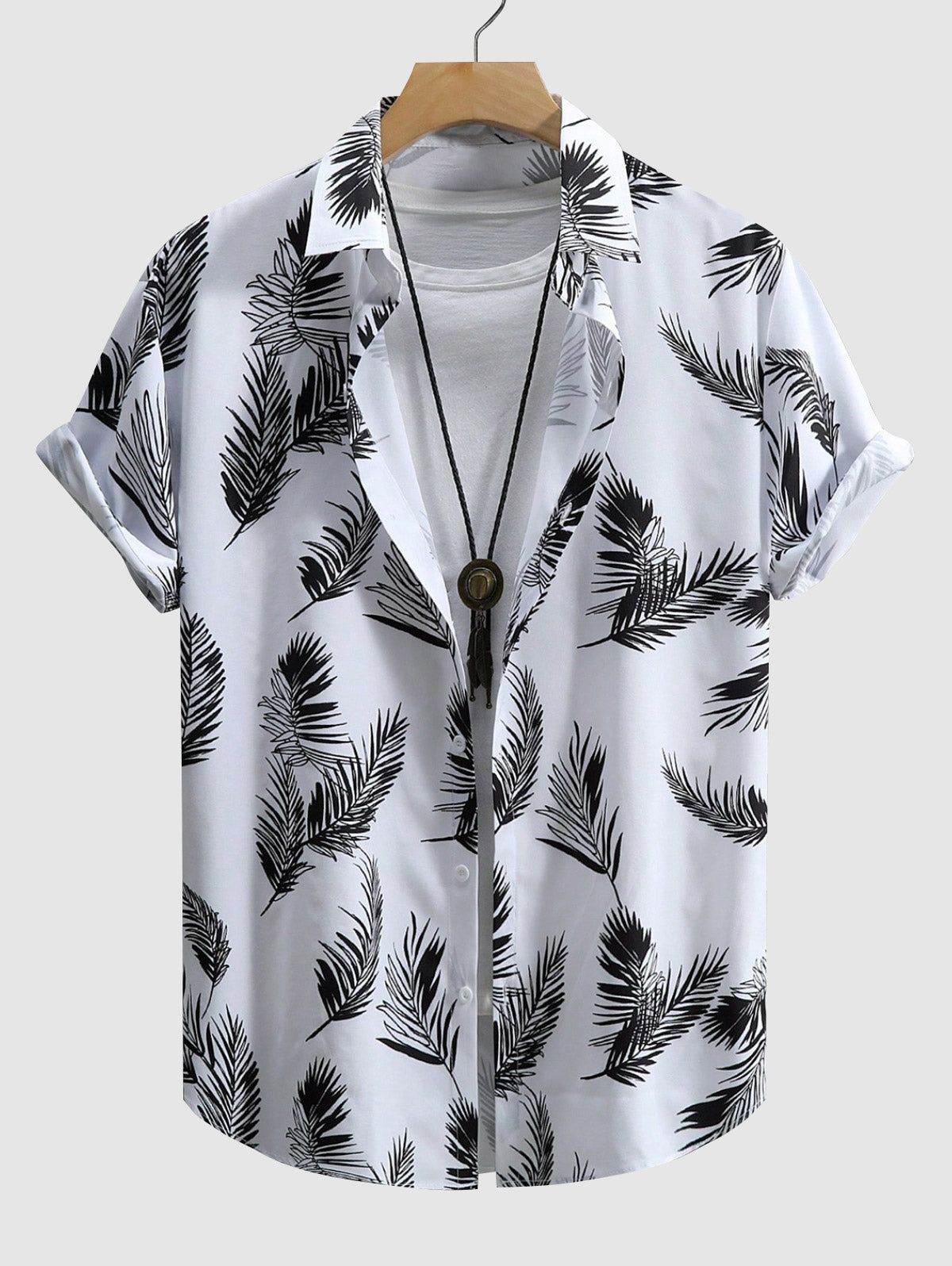 Men's Plant Leaves Graphic Printed Button Short Sleeves Shirt