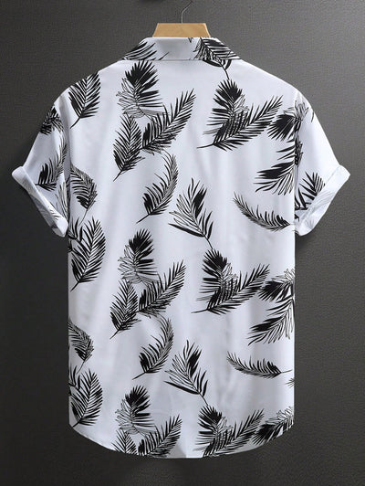 Men's Plant Leaves Graphic Printed Button Short Sleeves Shirt Kosyway