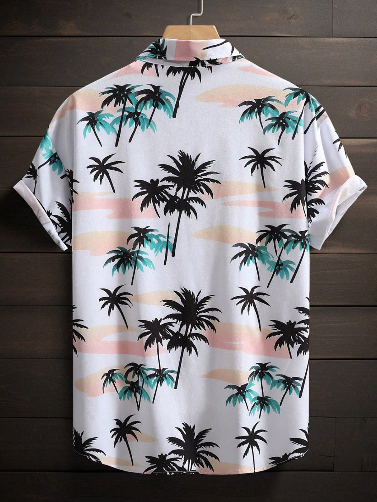 Men's Tropical Coconut Tree Print Hawaiian Summer Casual Beach Vacation Button Short Sleeve Shirt