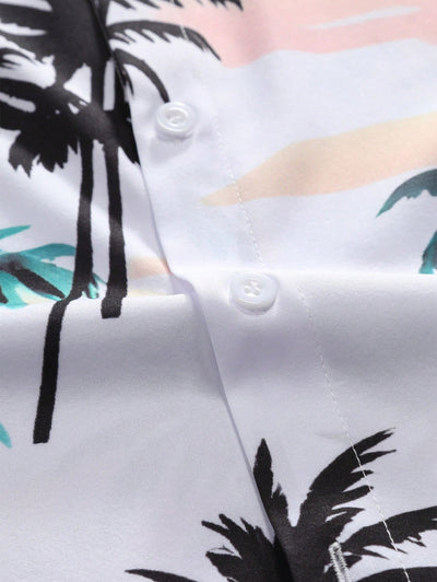 Men's Tropical Coconut Tree Print Hawaiian Summer Casual Beach Vacation Button Short Sleeve Shirt