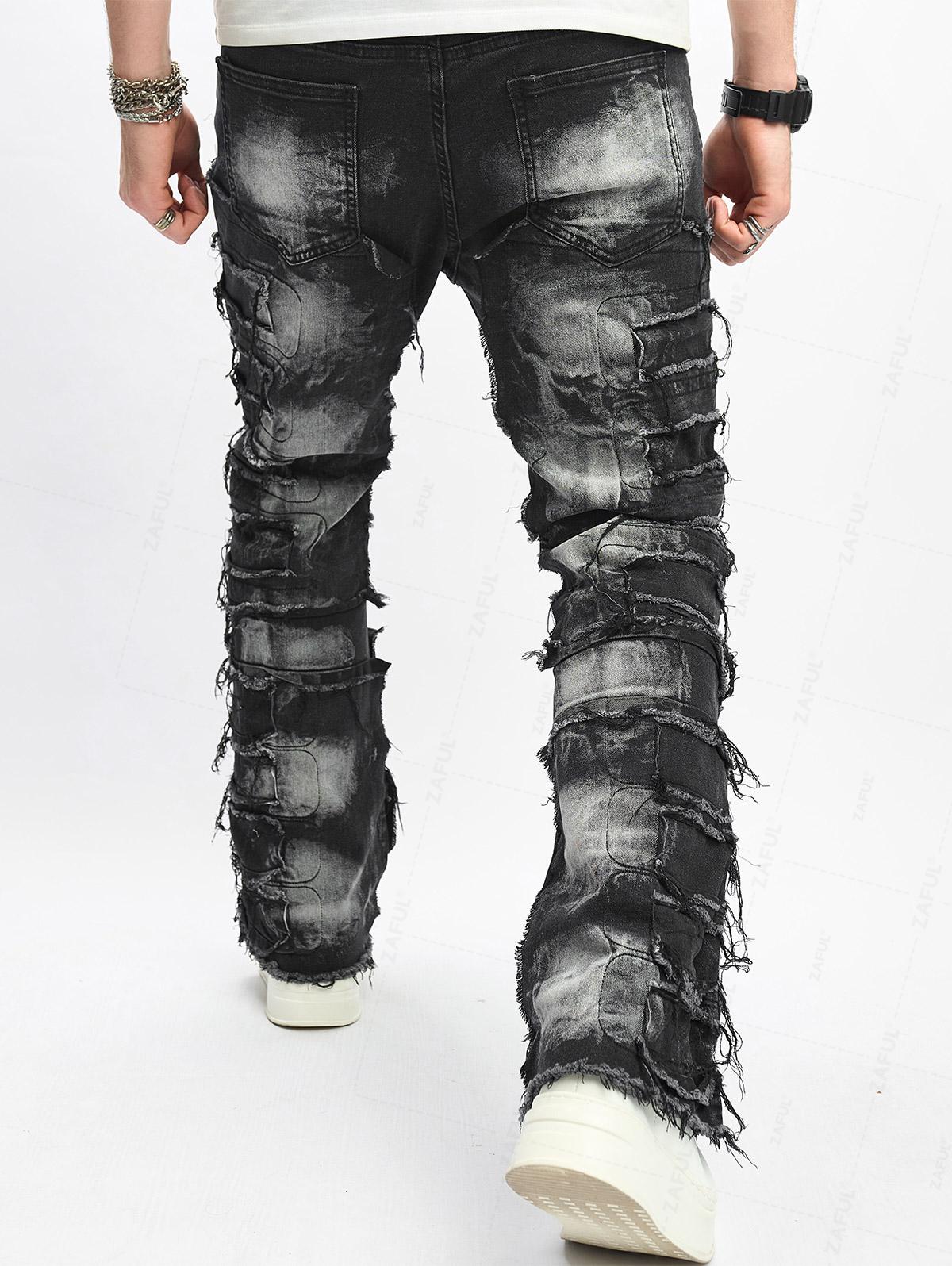 Men's Distressed Design Zip Fly Straight Leg Jeans