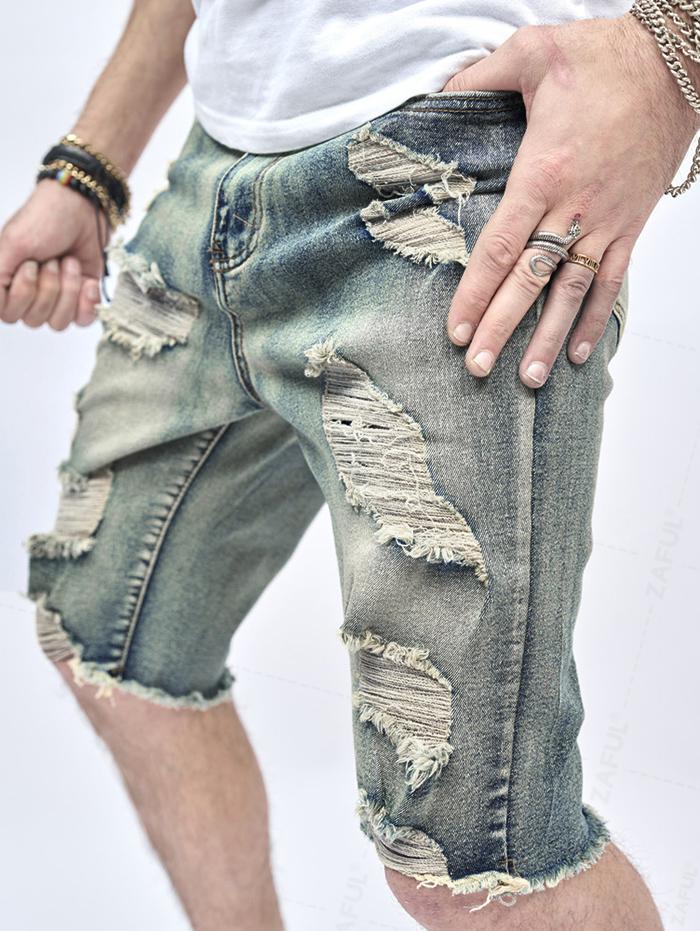 Men's Ripped Distressed Frayed Hem Denim Jean Shorts Kosyway