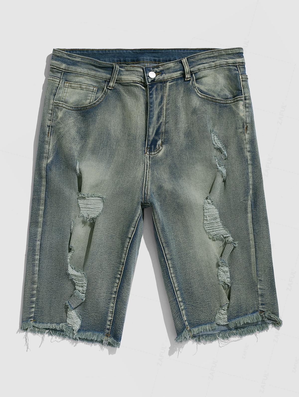 Men's Ripped Distressed Frayed Hem Denim Jean Shorts