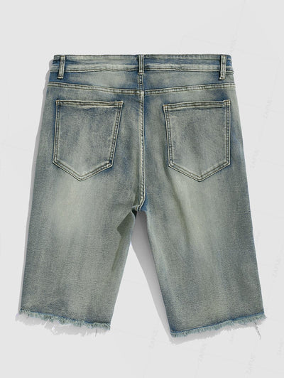 Men's Ripped Distressed Frayed Hem Denim Jean Shorts Kosyway