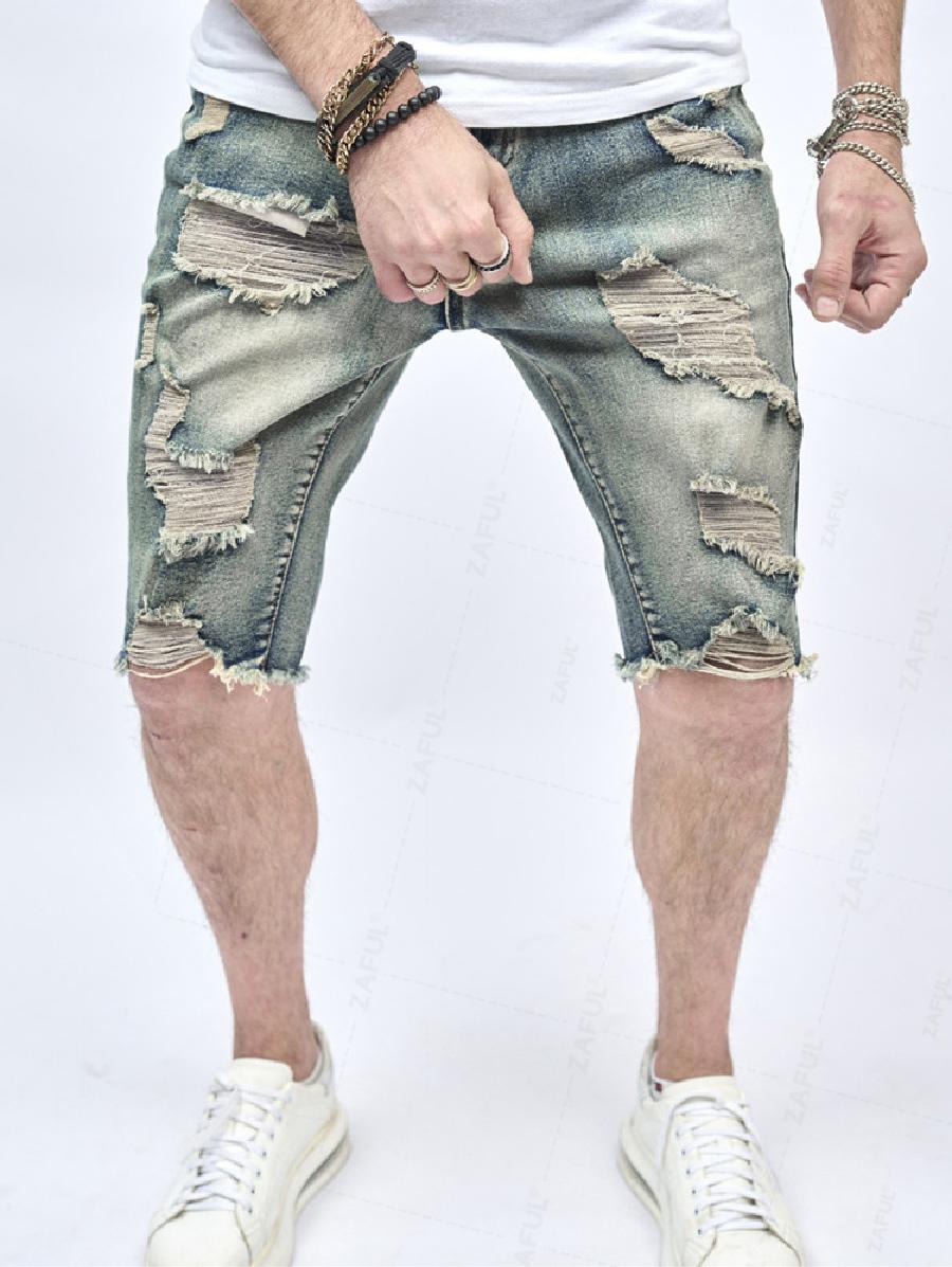 Men's Ripped Distressed Frayed Hem Denim Jean Shorts