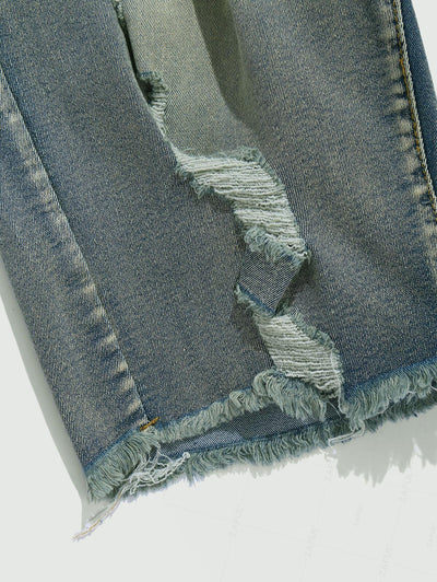 Men's Ripped Distressed Frayed Hem Denim Jean Shorts Kosyway