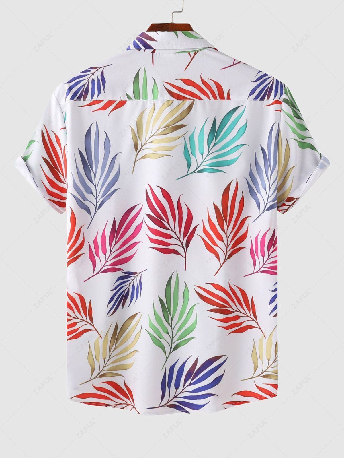 Men's Colorful Plant Leaves Printed Hawaii Vacation Short Sleeves Shirt Kosyway