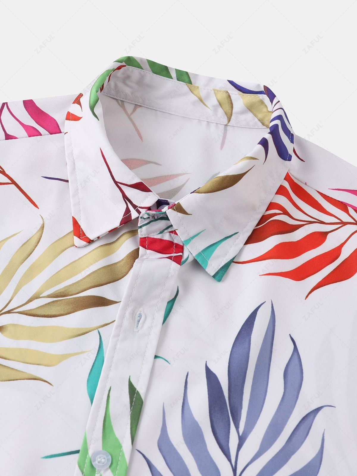 Men's Colorful Plant Leaves Printed Hawaii Vacation Short Sleeves Shirt Kosyway