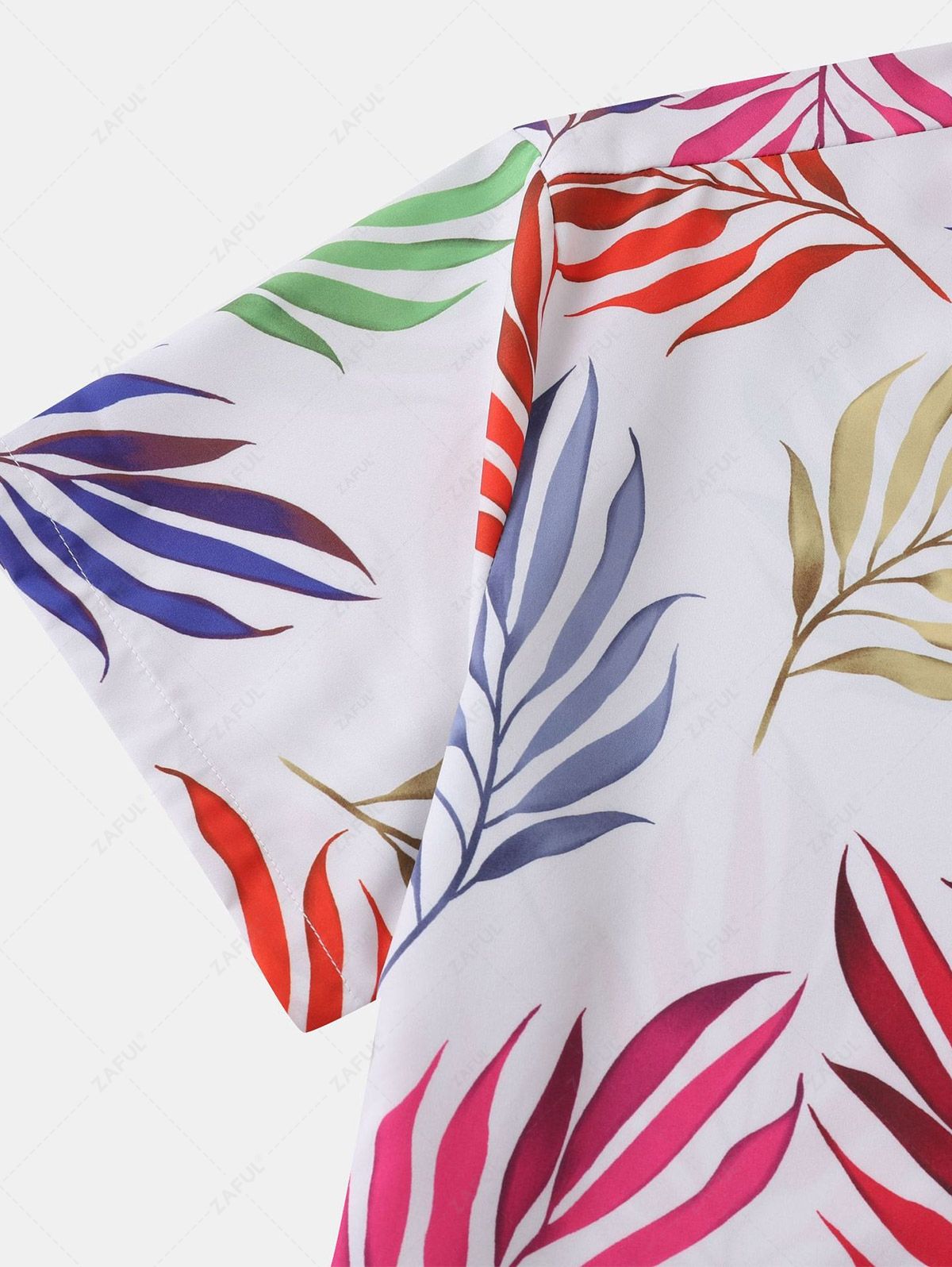 Men's Colorful Plant Leaves Printed Hawaii Vacation Short Sleeves Shirt Kosyway