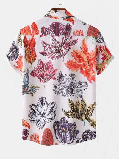 Men's Floral Print Button Up Short Sleeves Shirt