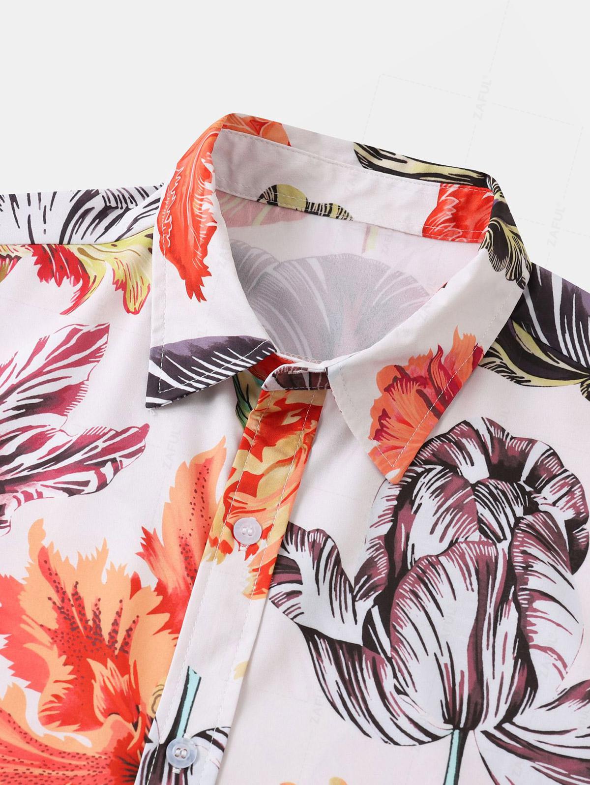 Men's Floral Print Button Up Short Sleeves Shirt