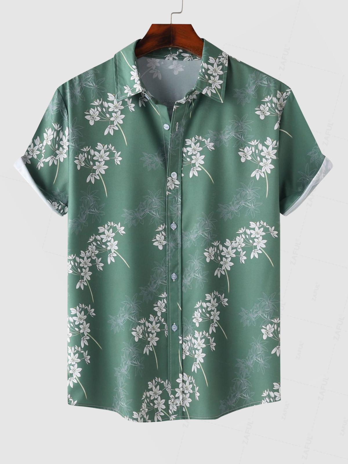 Men's Floral Print Button Up Hawaiian Summer Short Sleeves Shirt