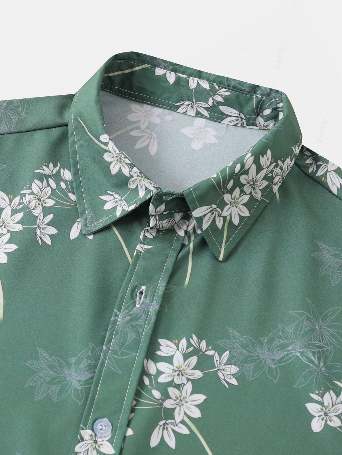 Men's Floral Print Button Up Hawaiian Summer Short Sleeves Shirt