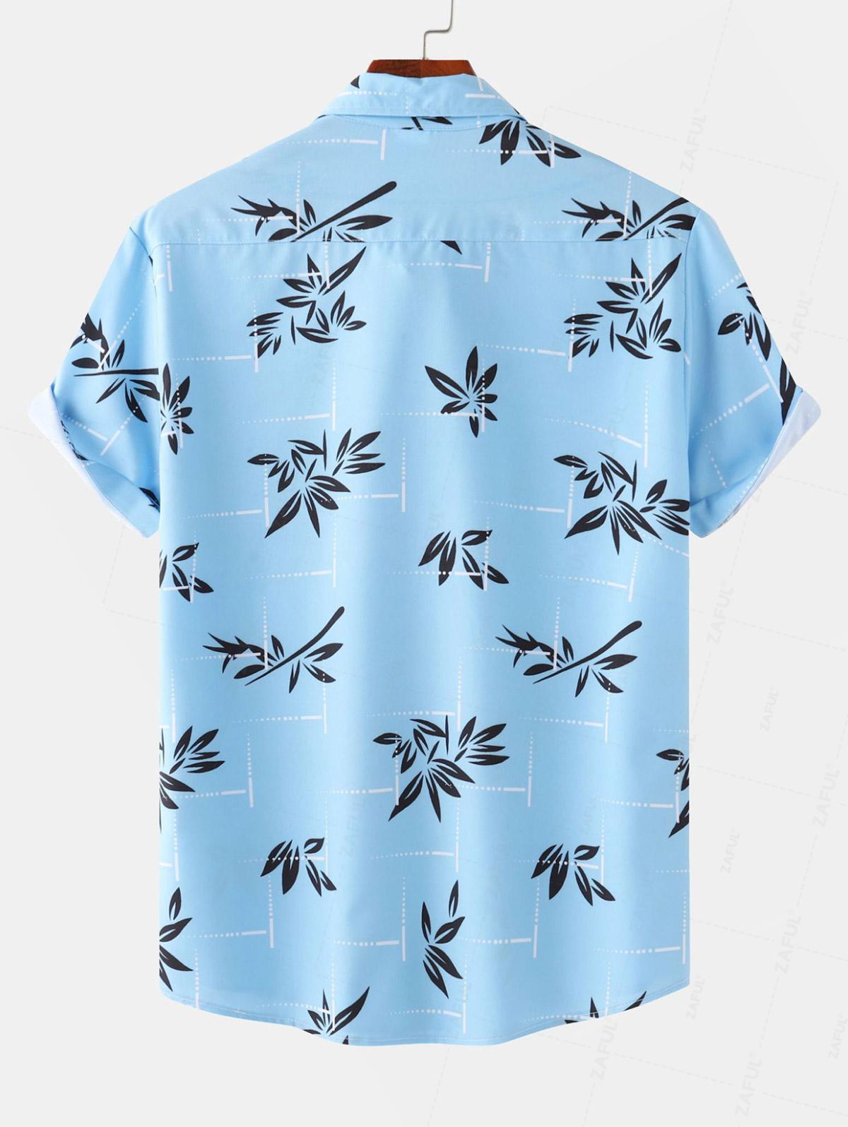 Men's Leaves Printed Hawaiian Summer Button Short Sleeve Shirt Kosyway