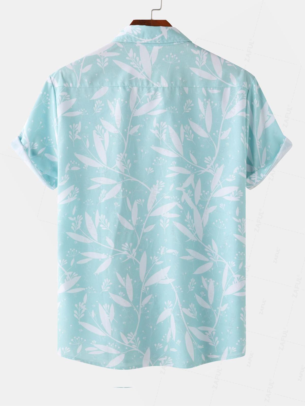 Men's Plant Leaves Printed Vacation Button Up Short Sleeves Shirt