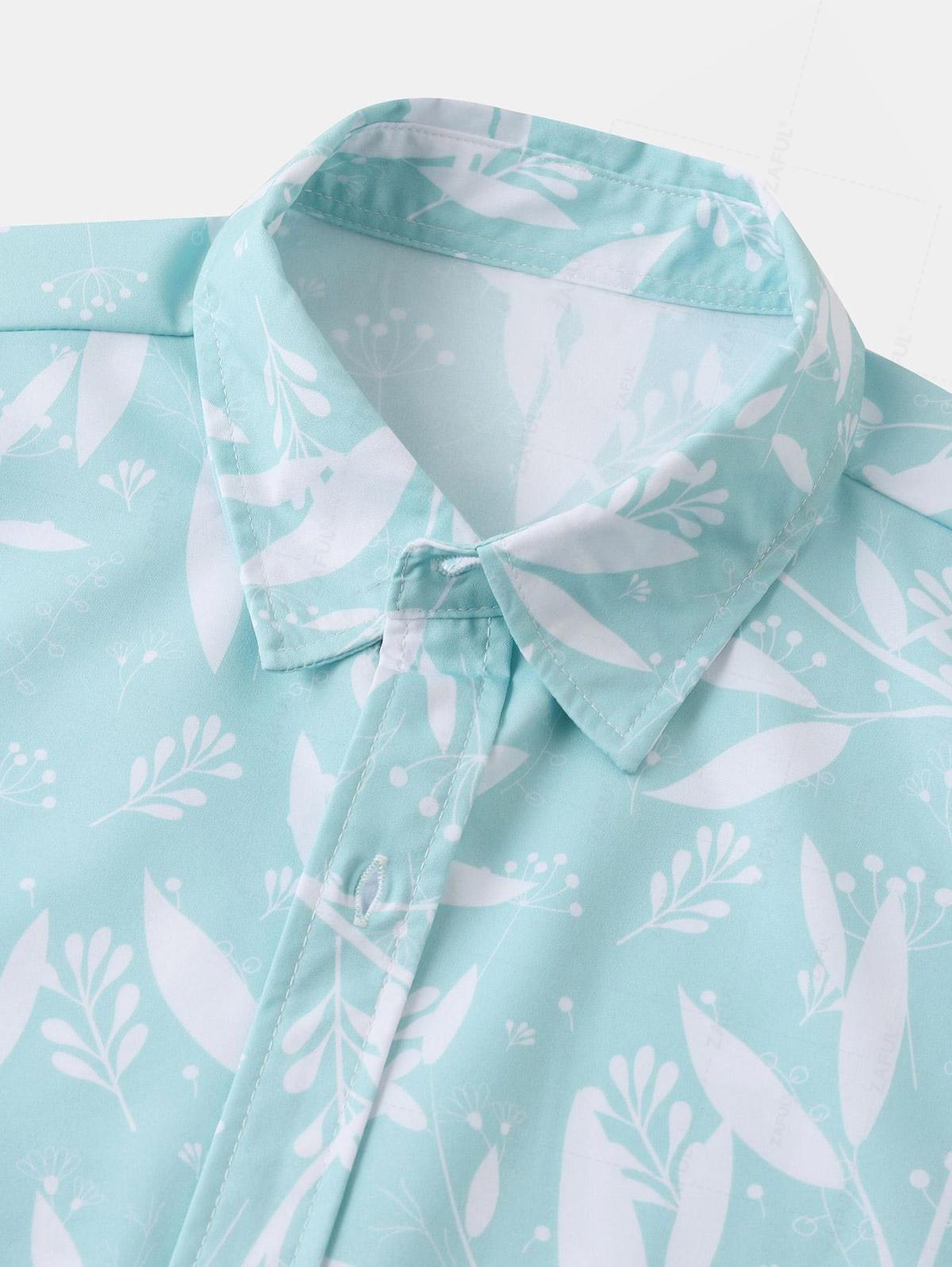 Men's Plant Leaves Printed Vacation Button Up Short Sleeves Shirt