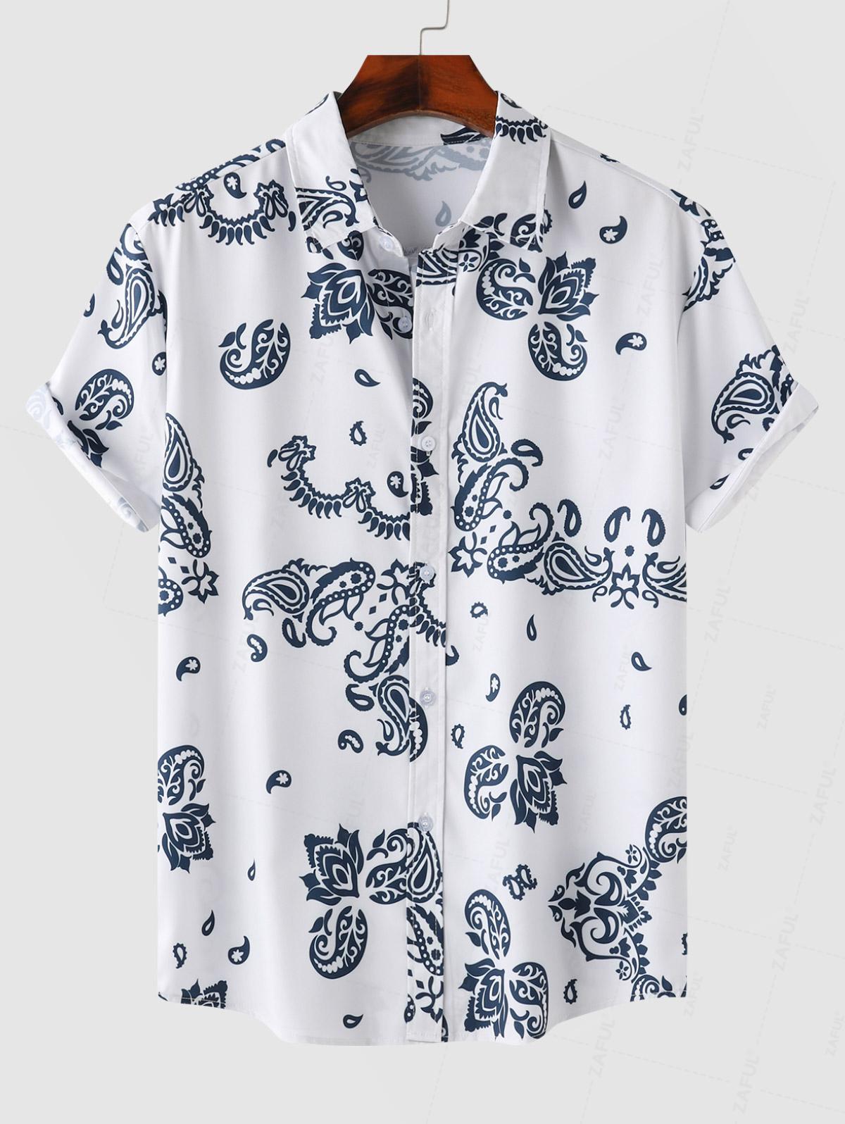 Men's Paisley Print Vacation Button Up Short Sleeves Shirt Kosyway