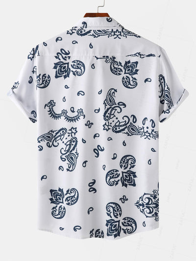 Men's Paisley Print Vacation Button Up Short Sleeves Shirt