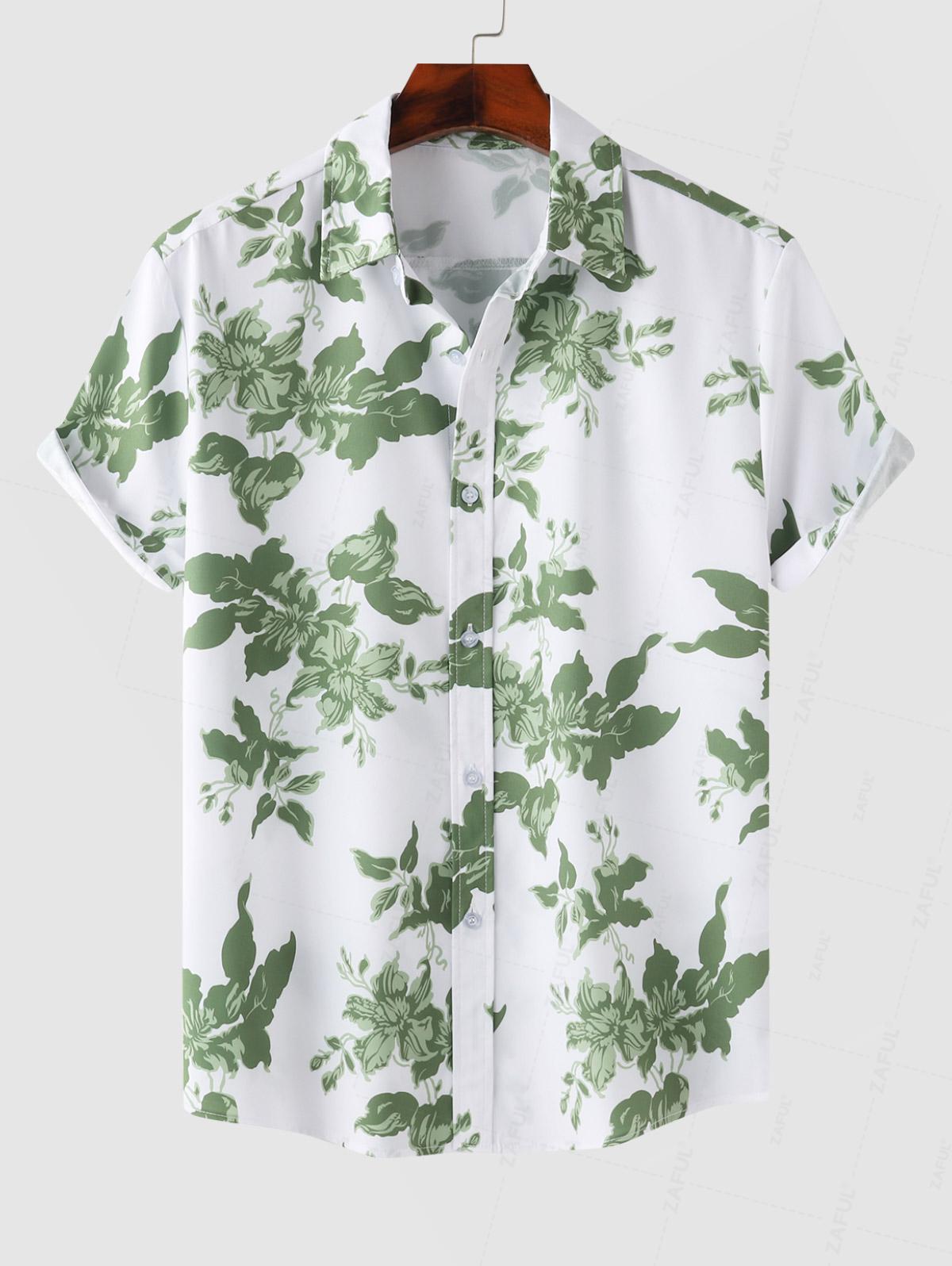 Men's Floral Print Hawaiian Summer Casual Beach Vacation Button Short Sleeve Shirt Kosyway