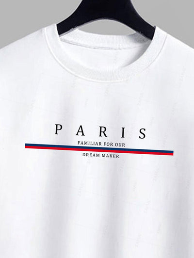 Men's PARIS Letter Graphic Printed Crew Neck Pullover Sweatshirt