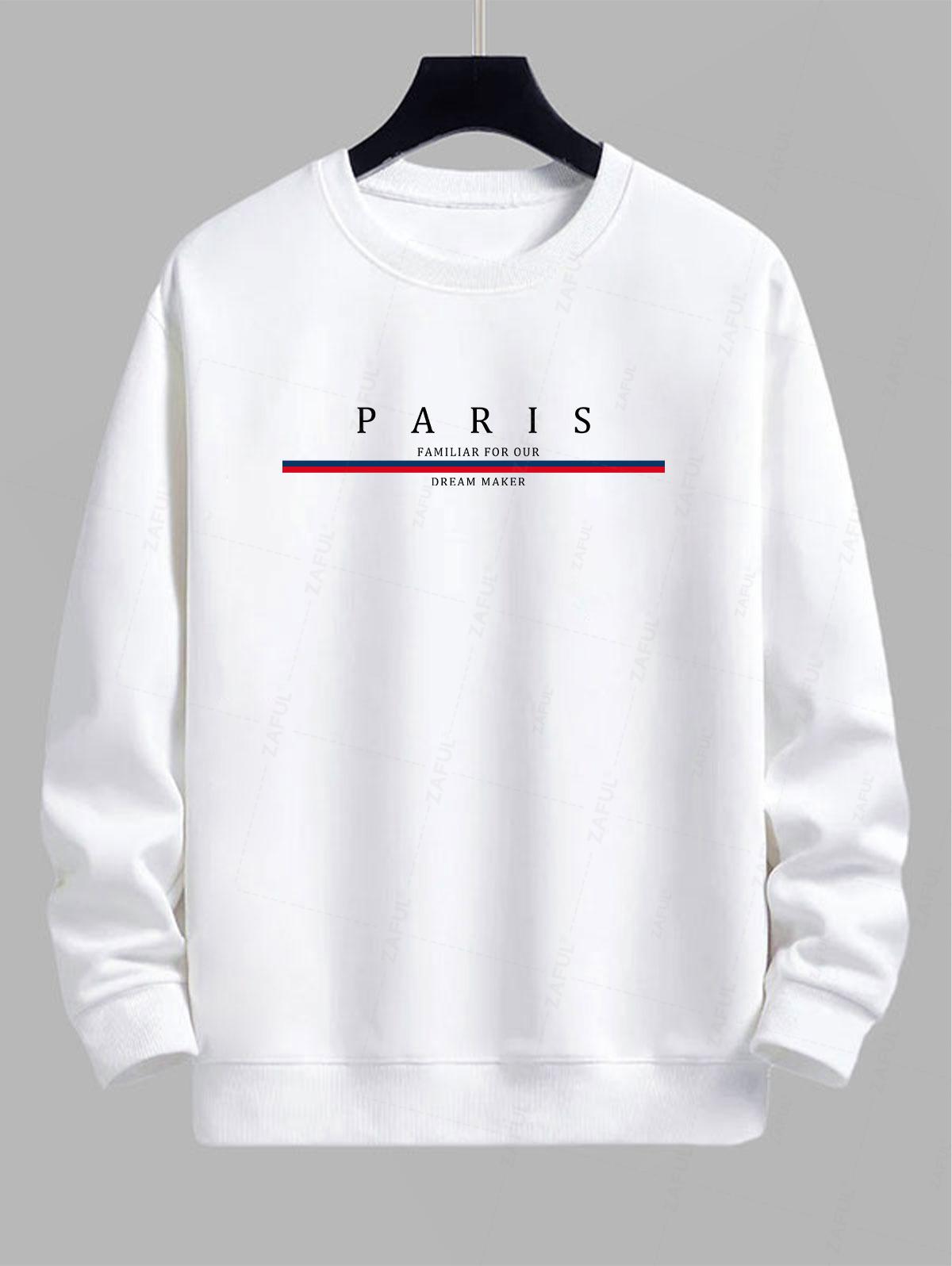 Men's PARIS Letter Graphic Printed Crew Neck Pullover Sweatshirt