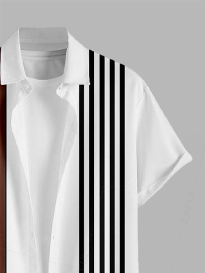 Men's Vertical Striped Button Up Casual Vacation Short Sleeves Shirt