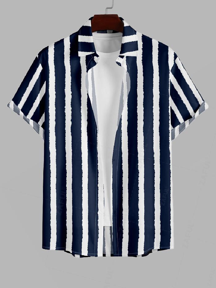 Men's Casual Vacation Vertical Stripes Button Up Short Sleeves Shirt