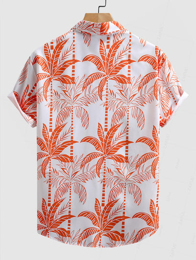 Men's Casual Plant Leaves Printed Button Short Sleeves Shirt Kosyway