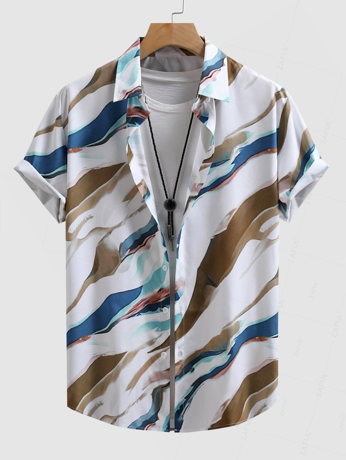 Men's Vintage Pattern Graphic Printed Button Short Sleeves Shirt